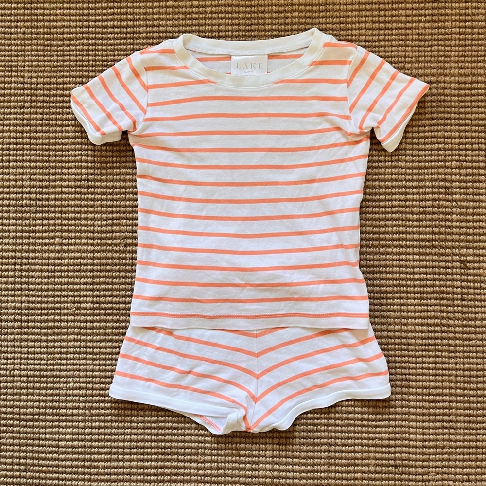 Lake pajamas kids White and peach Striped Short Sleeve Set